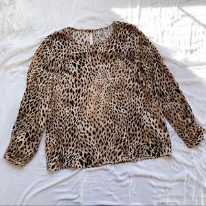 MANGO Elegant Satin Animal Print Long Sleeve Top